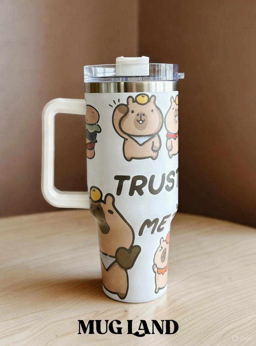  تراول ماگ تامبلر طرح لبوبو و خرسی 1200 میلی لیتر 