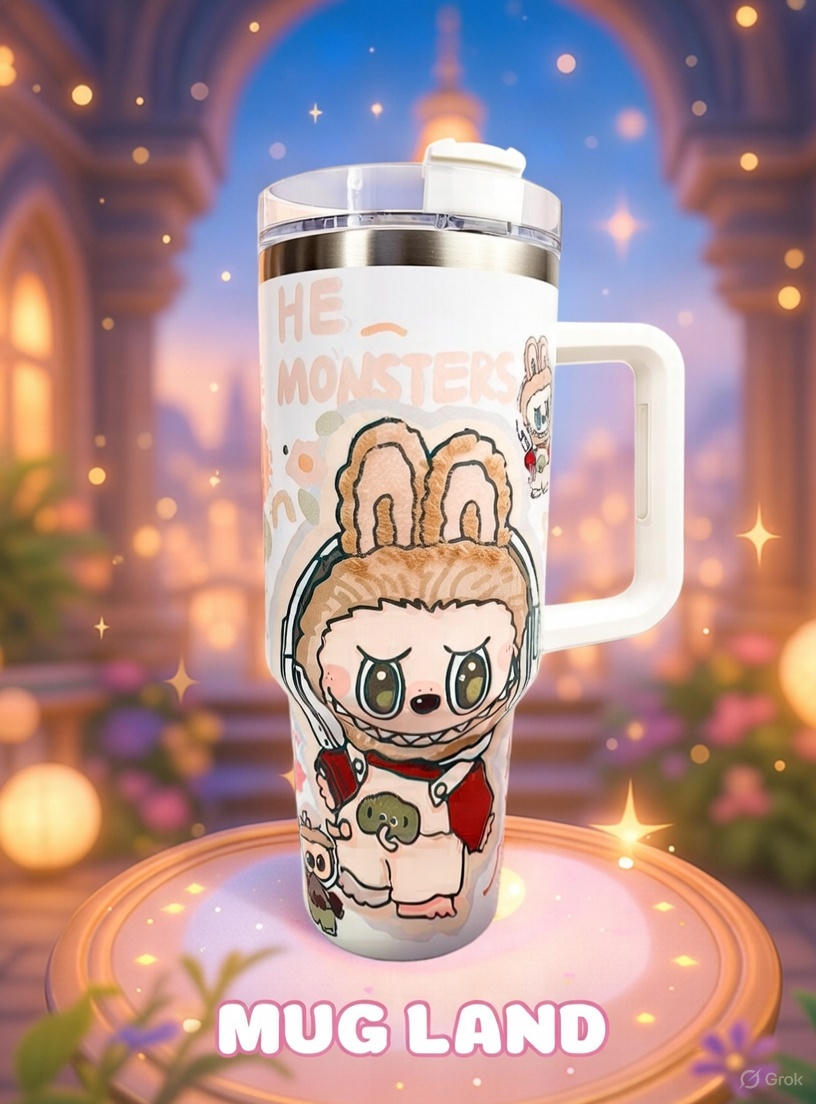  تراول ماگ تامبلر طرح لبوبو سفید 1200 میلی 