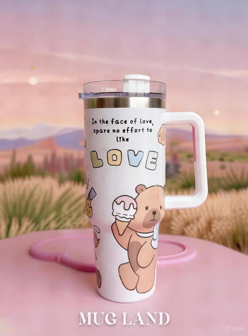  تراول ماگ تامبلر طرح لبوبو و خرسی 1200 میلی 